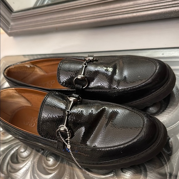 Franco Sarto Cason Womens 9.5 M Black Patent Loafers Sleek Slip-On Work Shoes - Picture 8 of 10